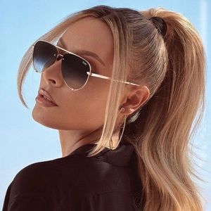 Quay Australia High Key Mini Classic Aviator Gold Rimless Mini Sunglasses NWT